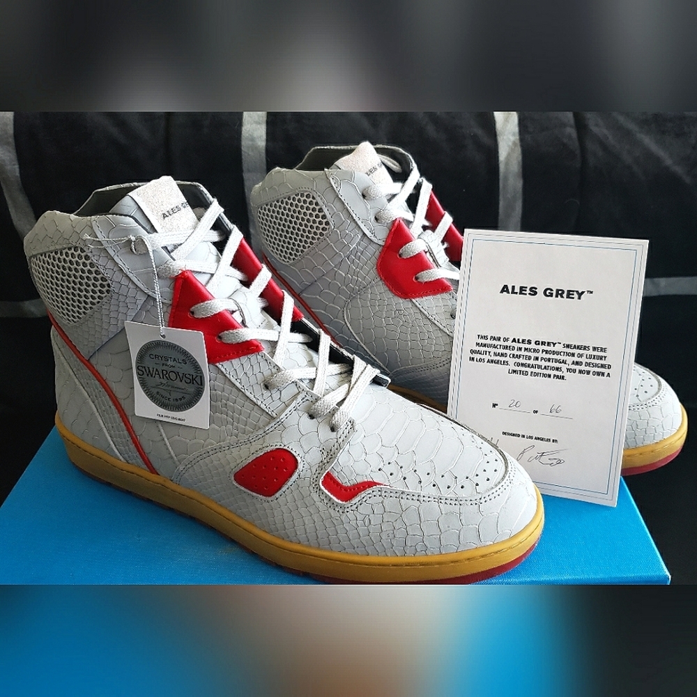 Ales Grey Men’s White & Red High-Top Sneakers